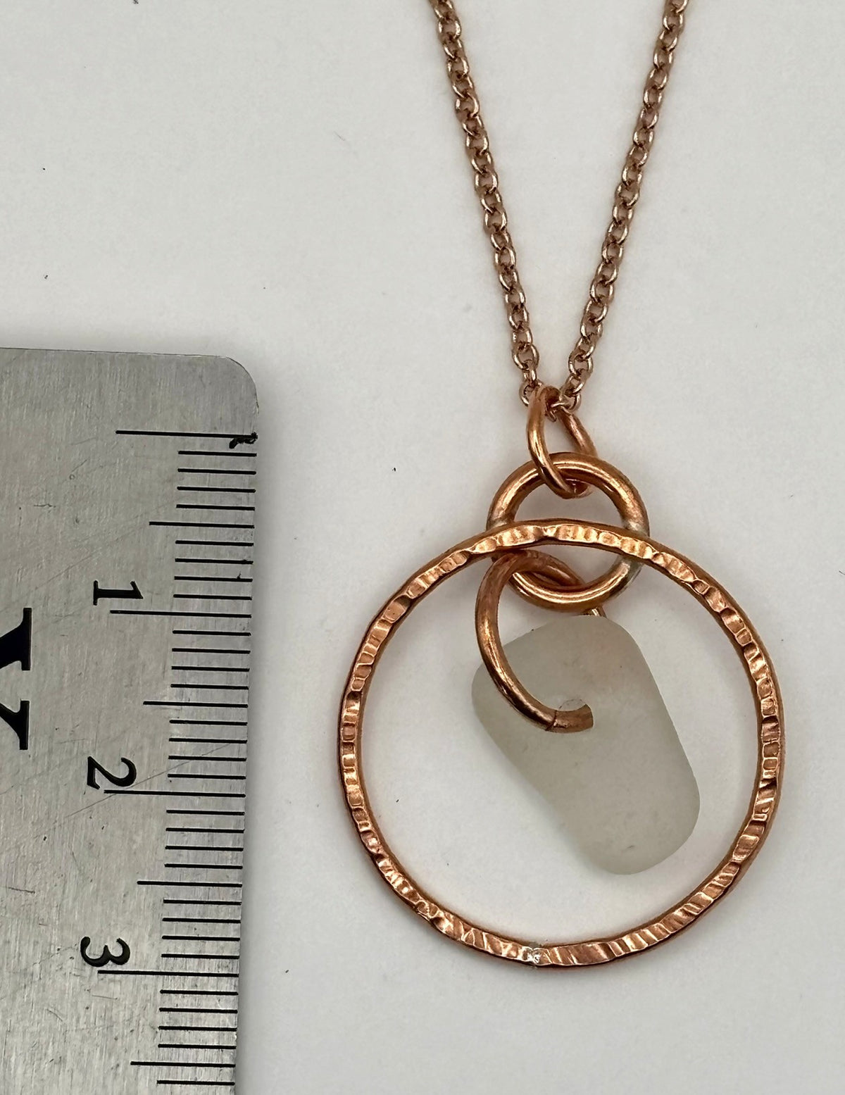Hammered copper hoop and sea glass necklace