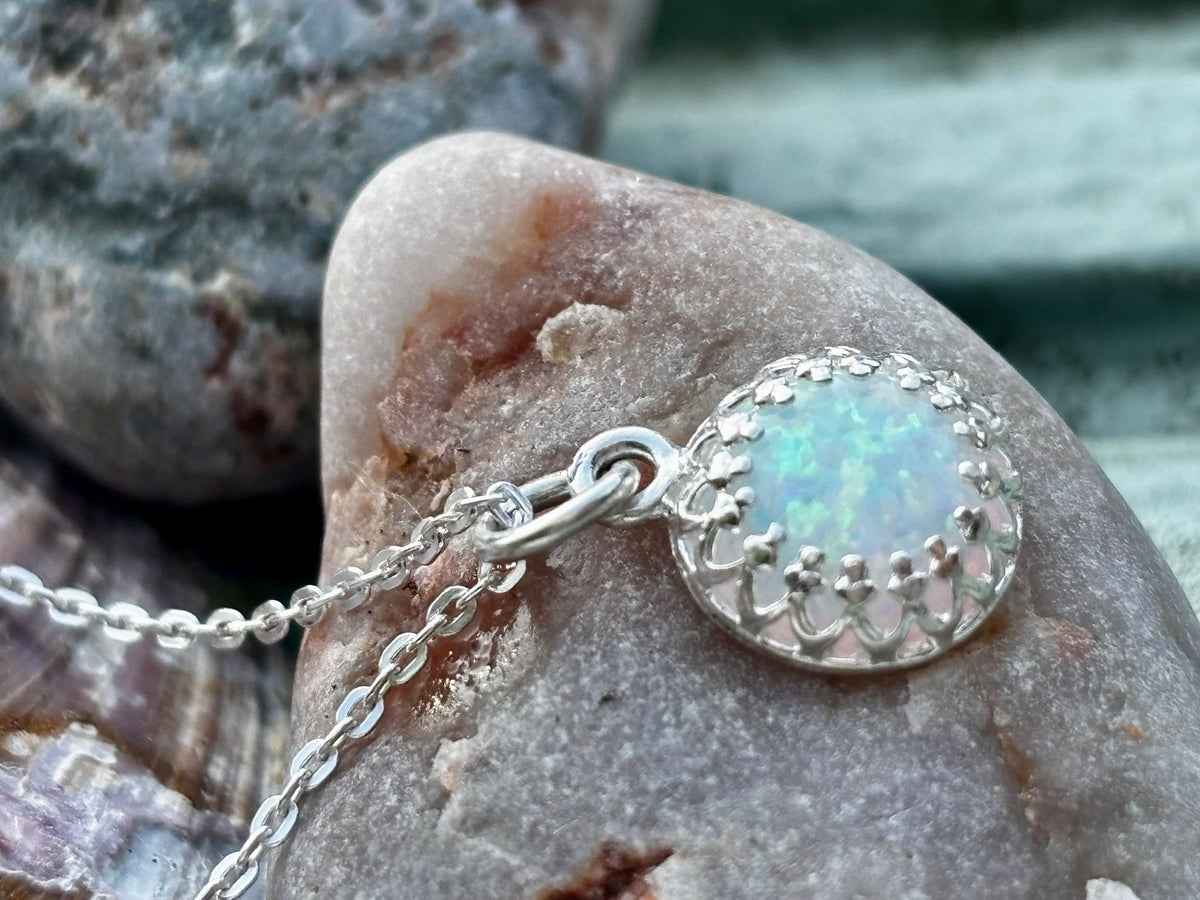 White Opal and Silver Necklace (October birthstone)