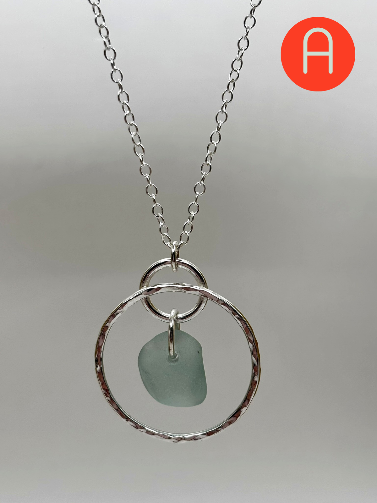 Hammered silver hoop and sea glass necklace
