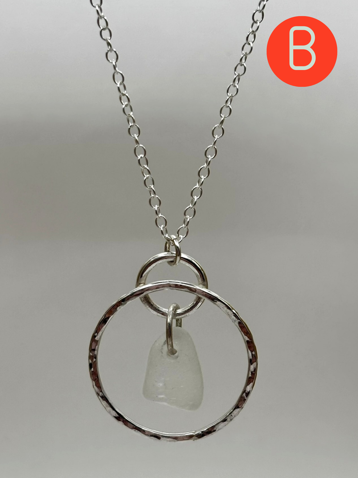 Hammered silver hoop and sea glass necklace