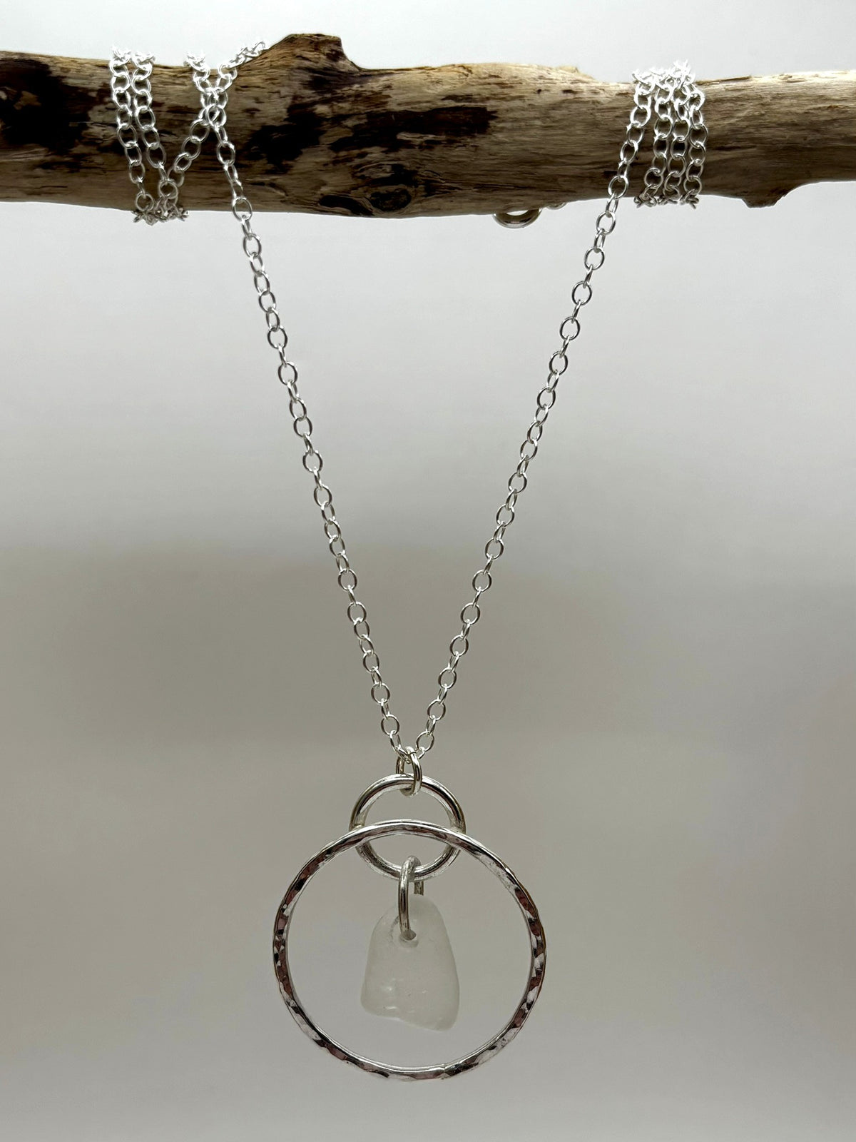 Hammered silver hoop and sea glass necklace