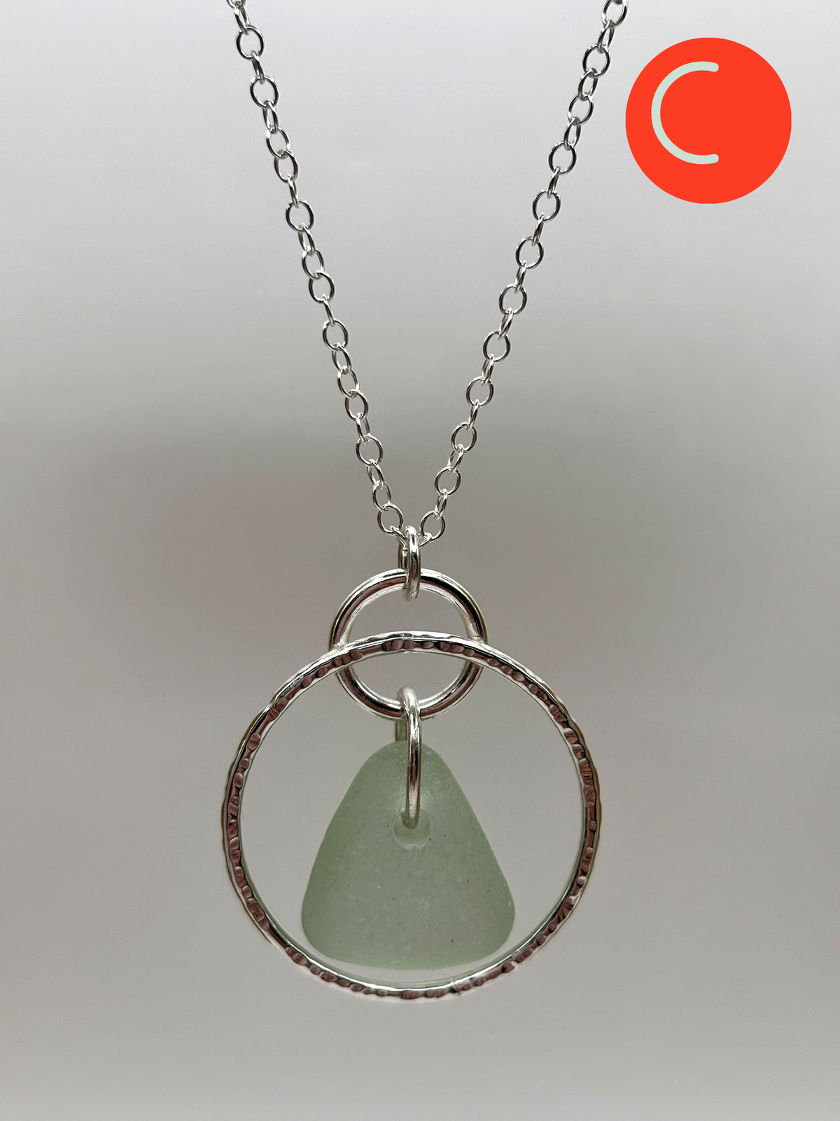 Hammered silver hoop and sea glass necklace