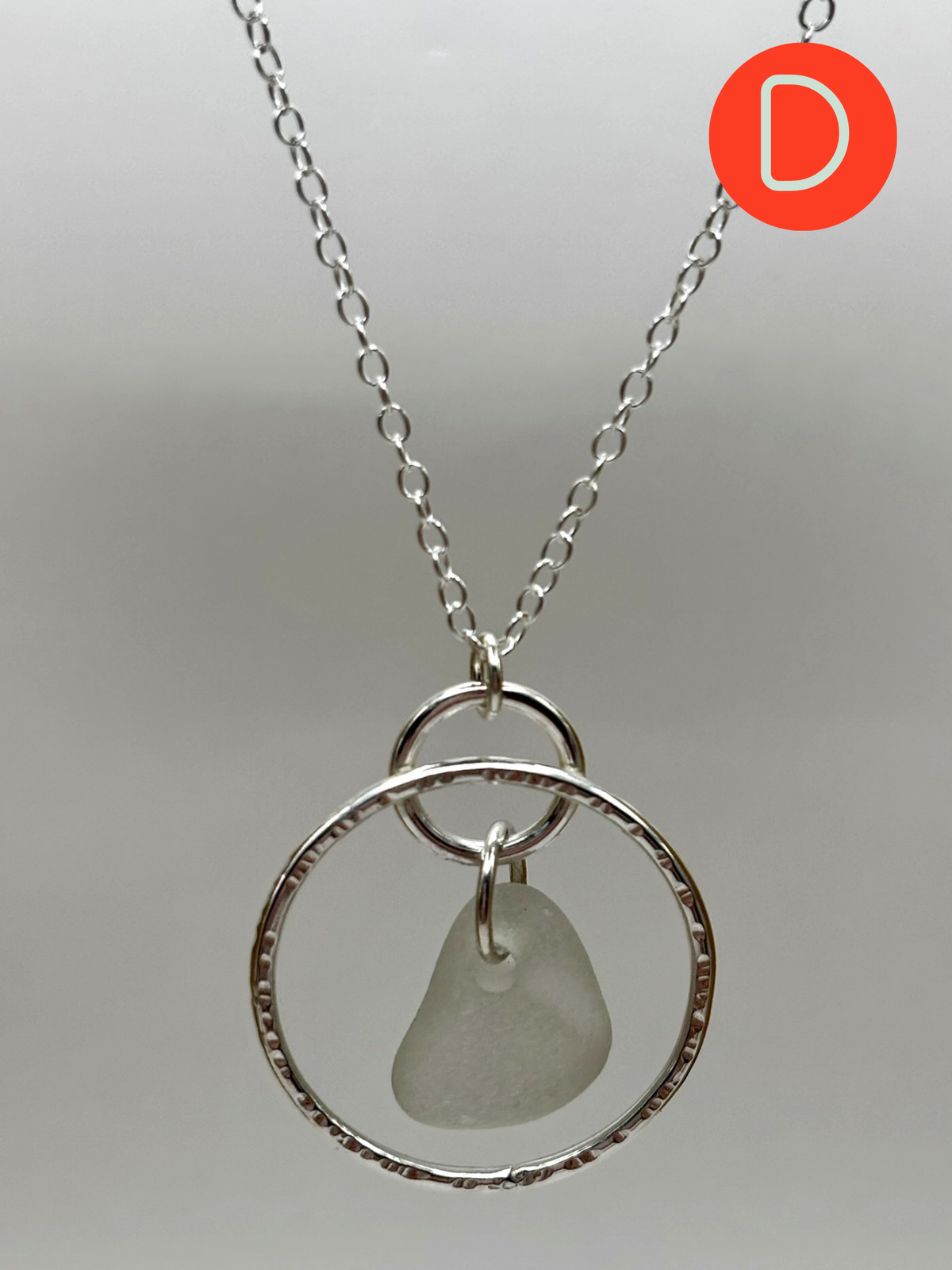 Hammered silver hoop and sea glass necklace