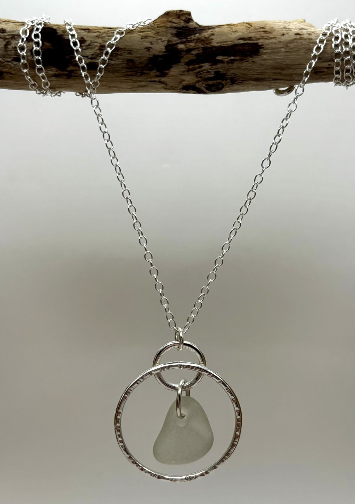 Hammered silver hoop and sea glass necklace