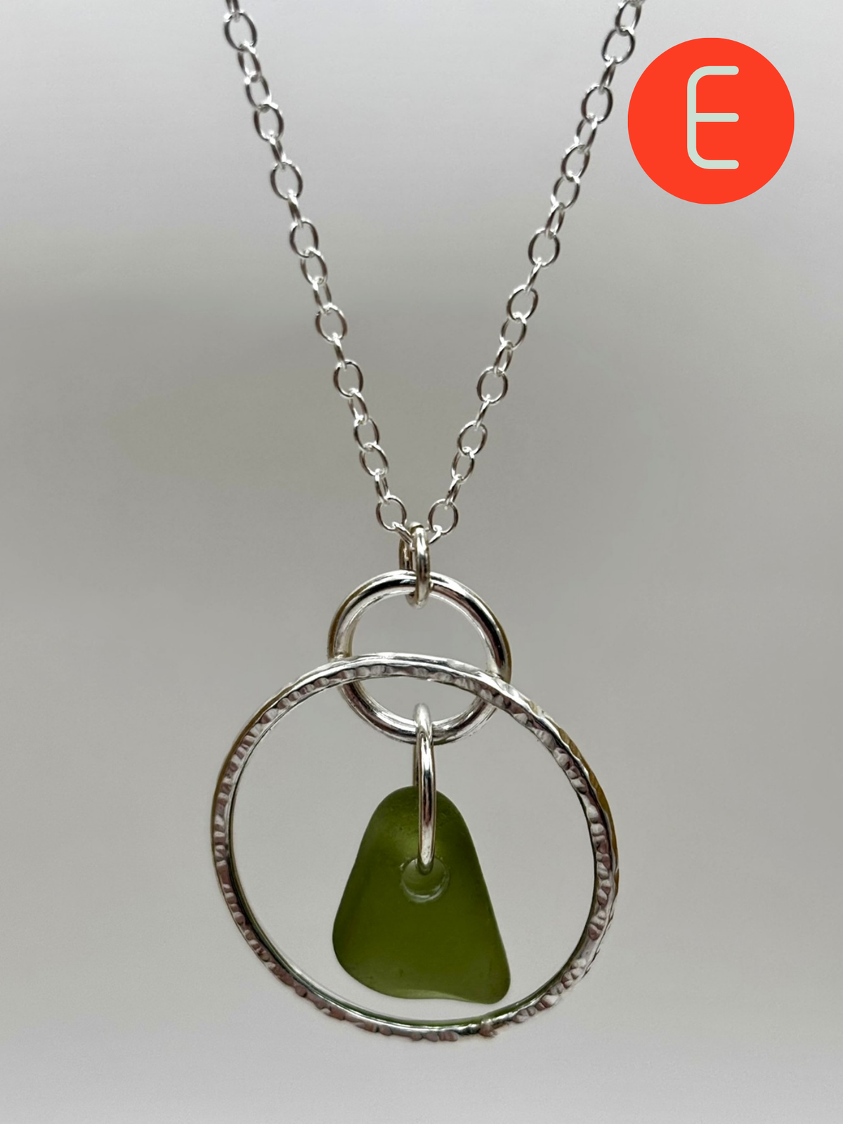 Hammered silver hoop and sea glass necklace