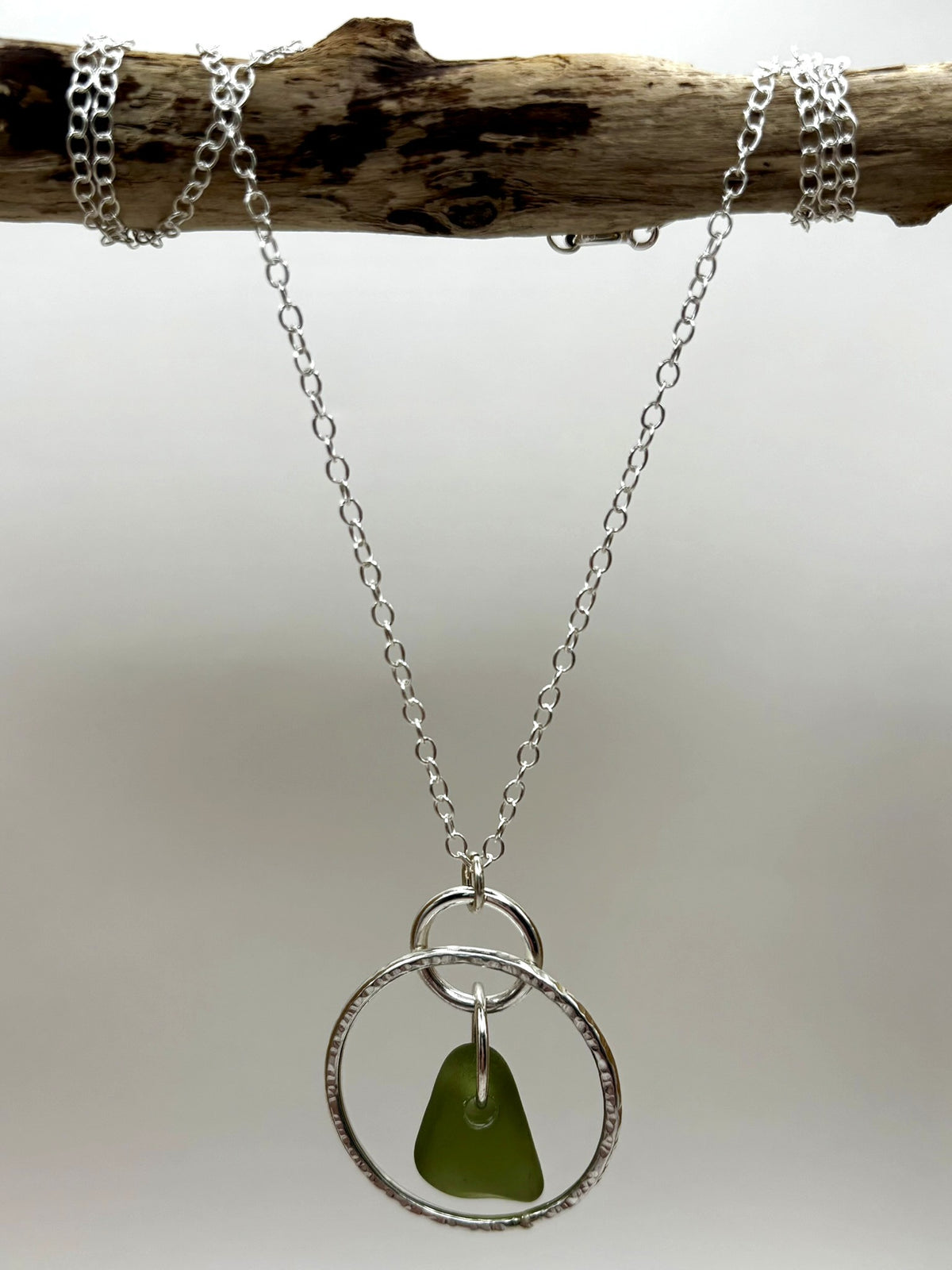 Hammered silver hoop and sea glass necklace