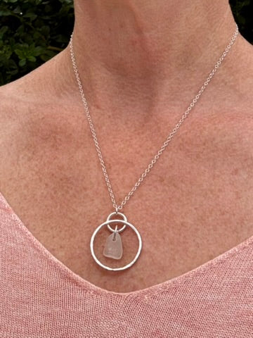 Hammered silver hoop and sea glass necklace