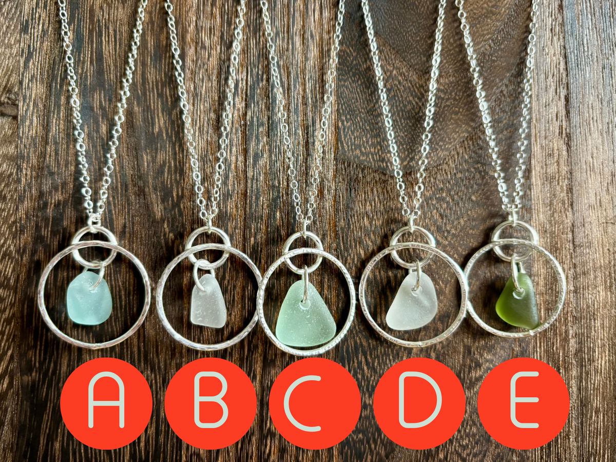 Hammered silver hoop and sea glass necklace