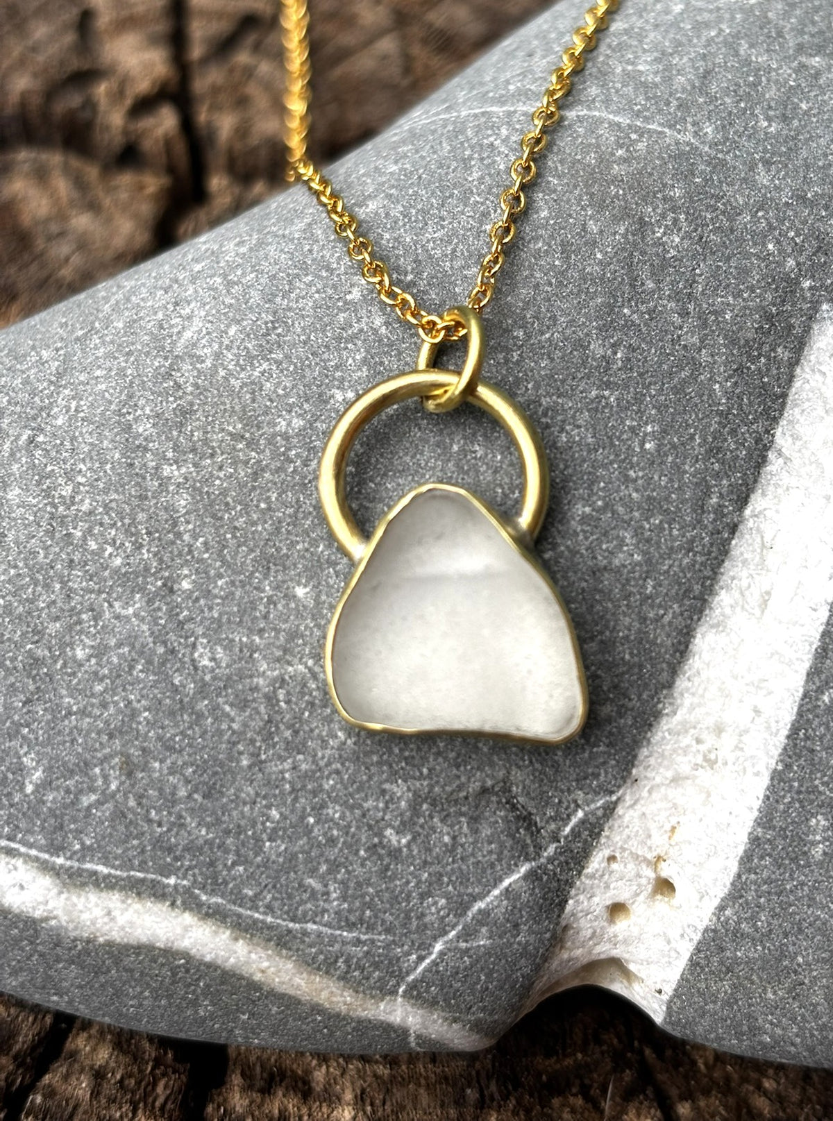 Brass encased sea glass necklace