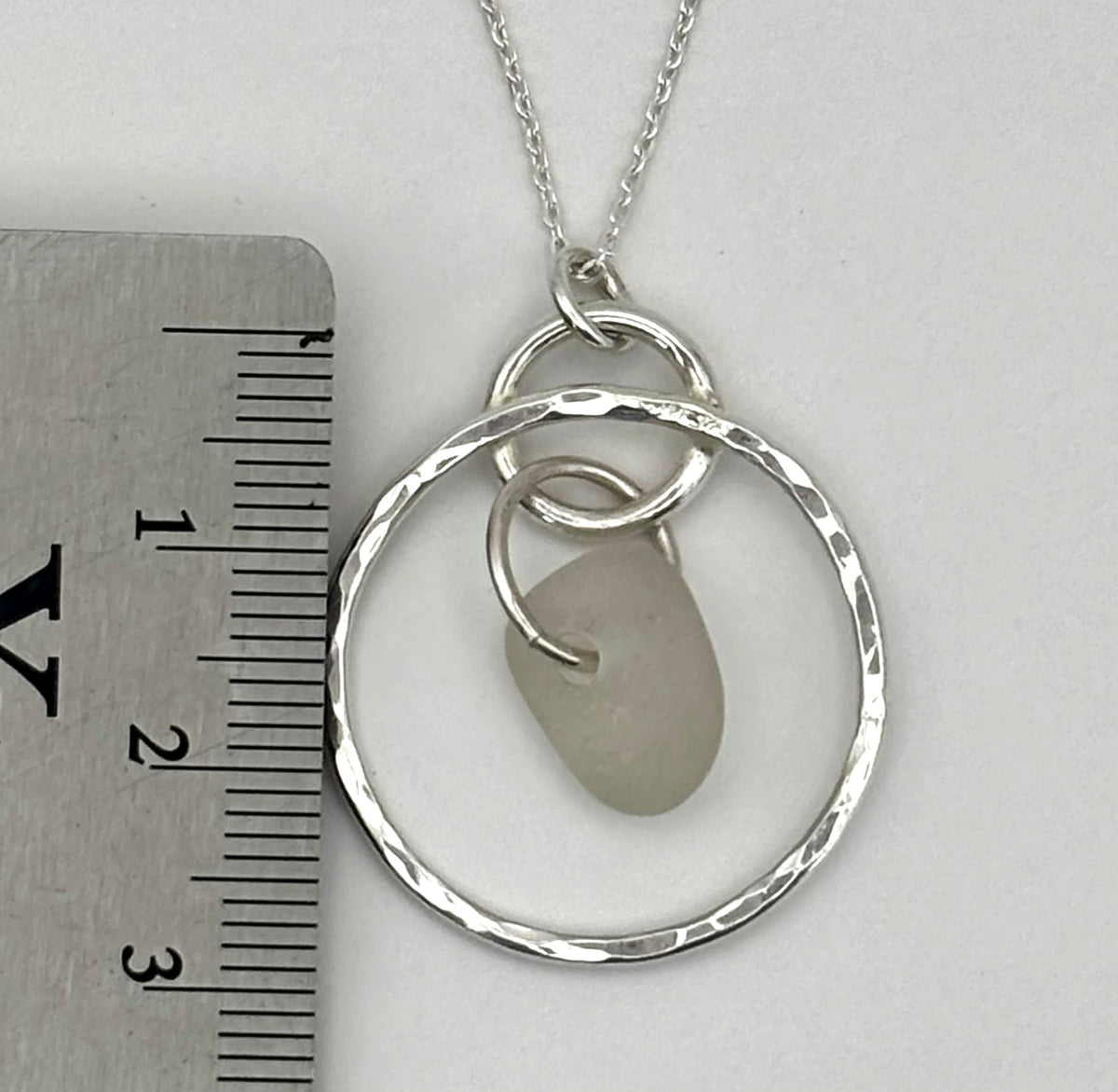 Hammered silver hoop and sea glass necklace