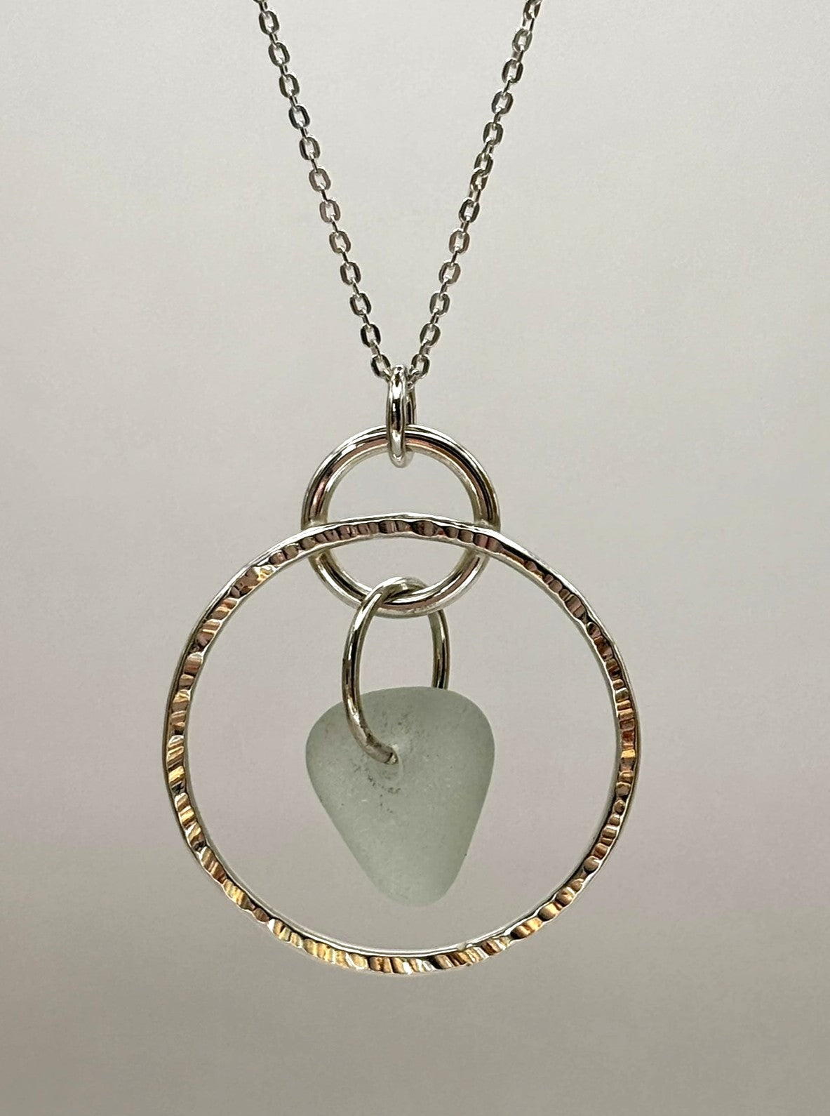 Hammered silver hoop and sea glass necklace