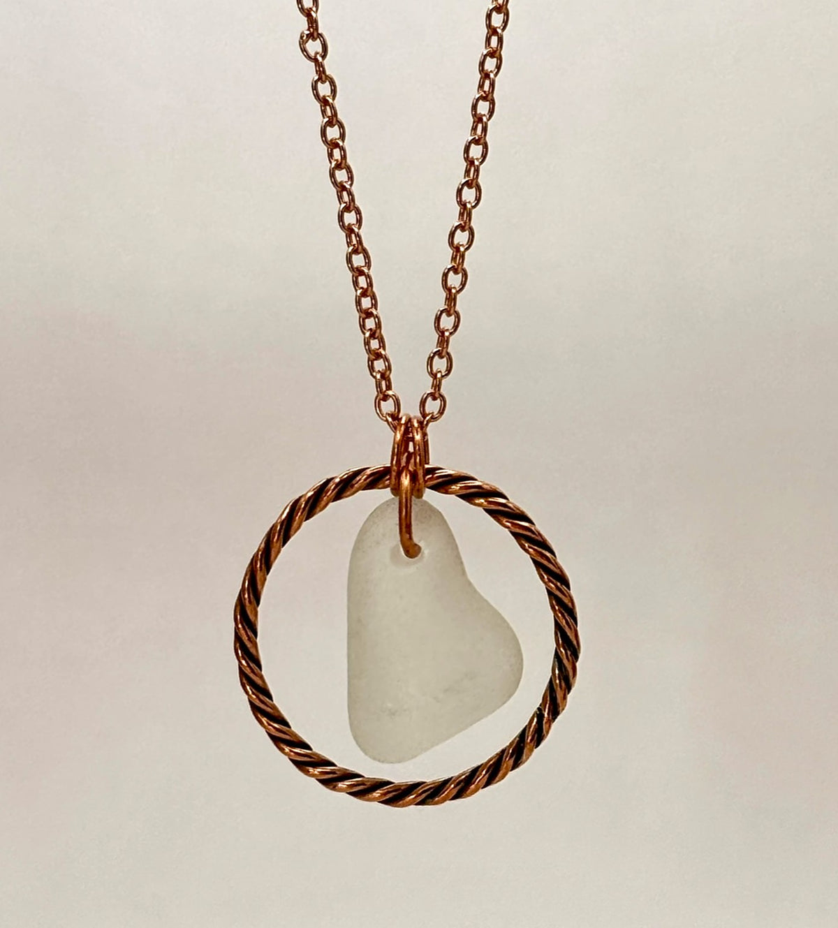Twisted copper hoop and sea glass necklace