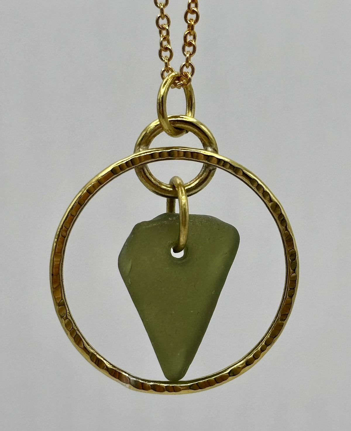Hammered brass hoop and sea glass necklace