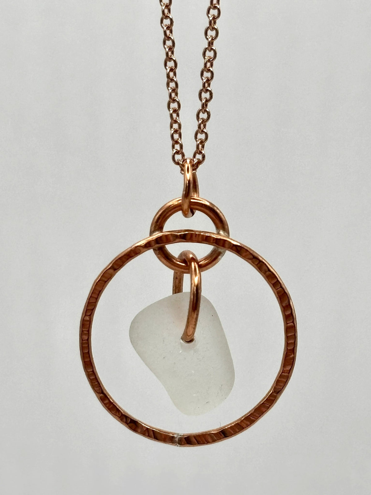 Hammered copper hoop and sea glass necklace