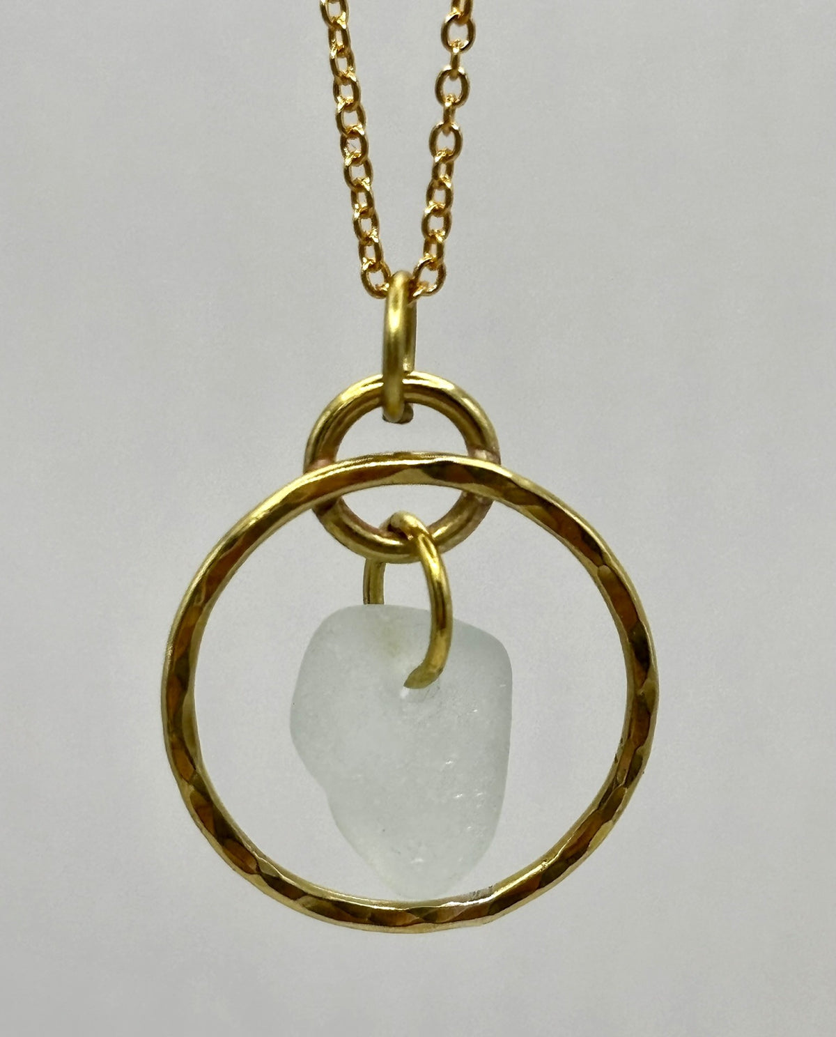 Hammered brass hoop and sea glass necklace