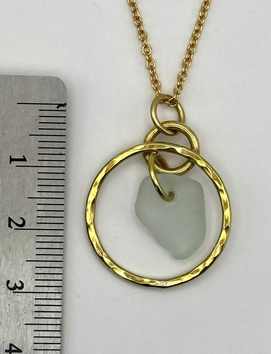 Hammered brass hoop and sea glass necklace