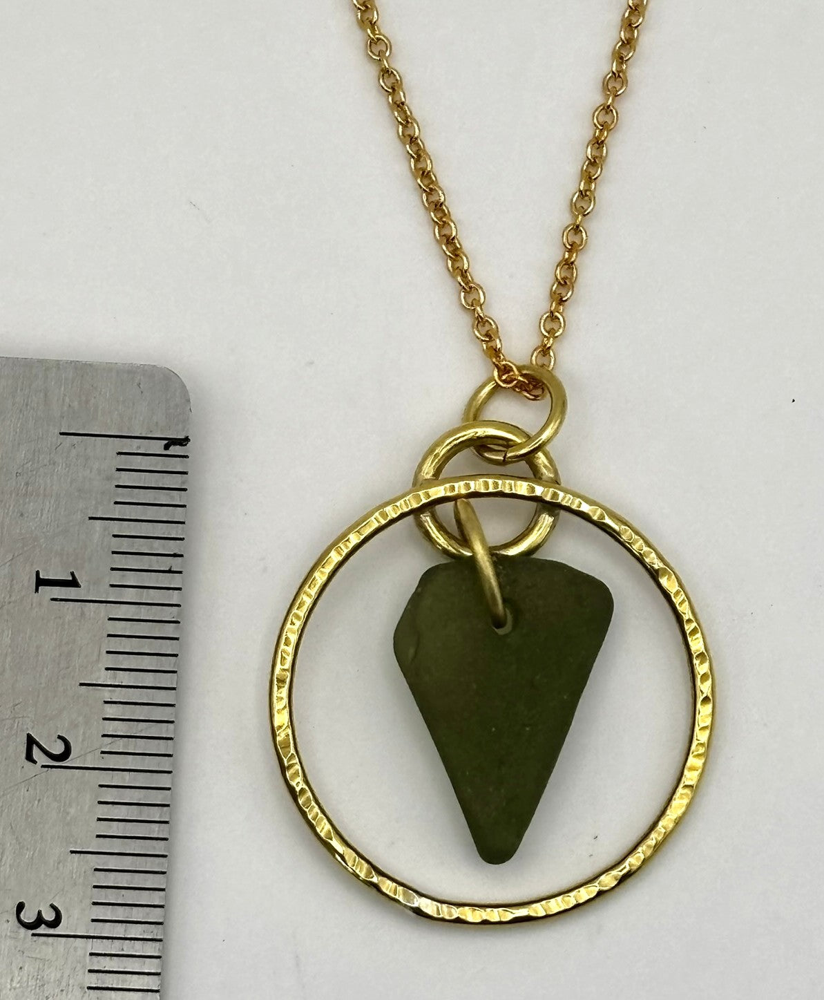 Hammered brass hoop and sea glass necklace