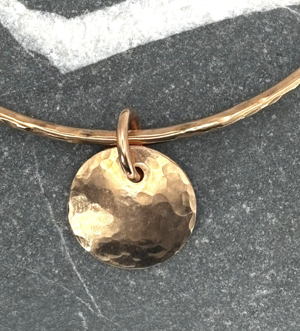 Hammered bronze sea glass charm bangle