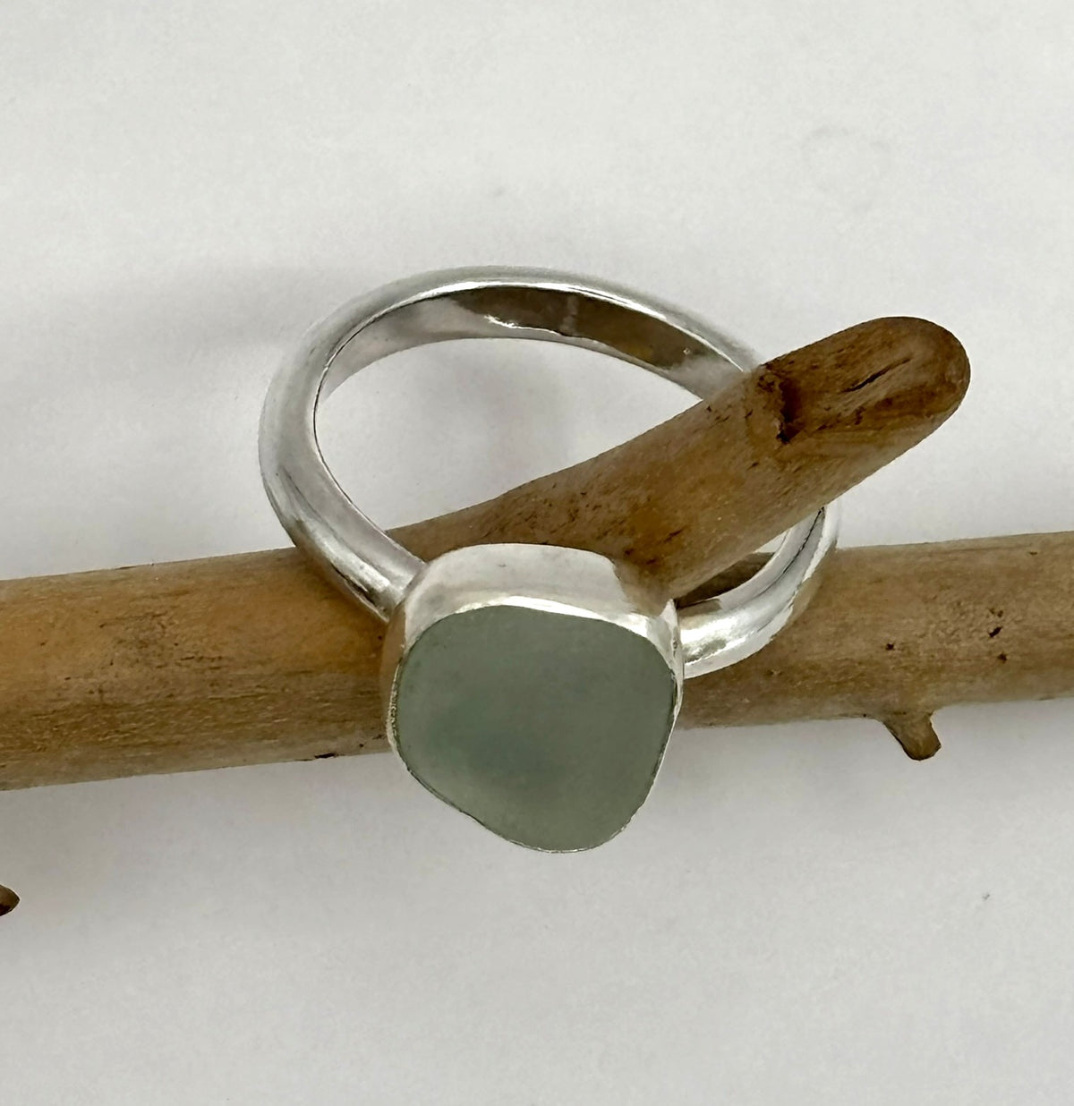 Pale Seafoam Sea Glass Silver Ring, UK Size N/O