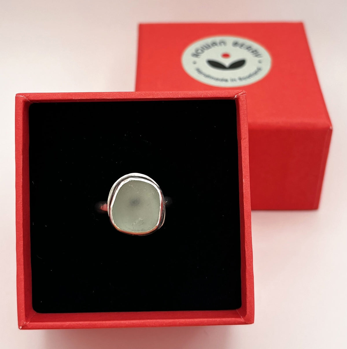 Pale Seafoam Sea Glass Silver Ring, UK Size M/N