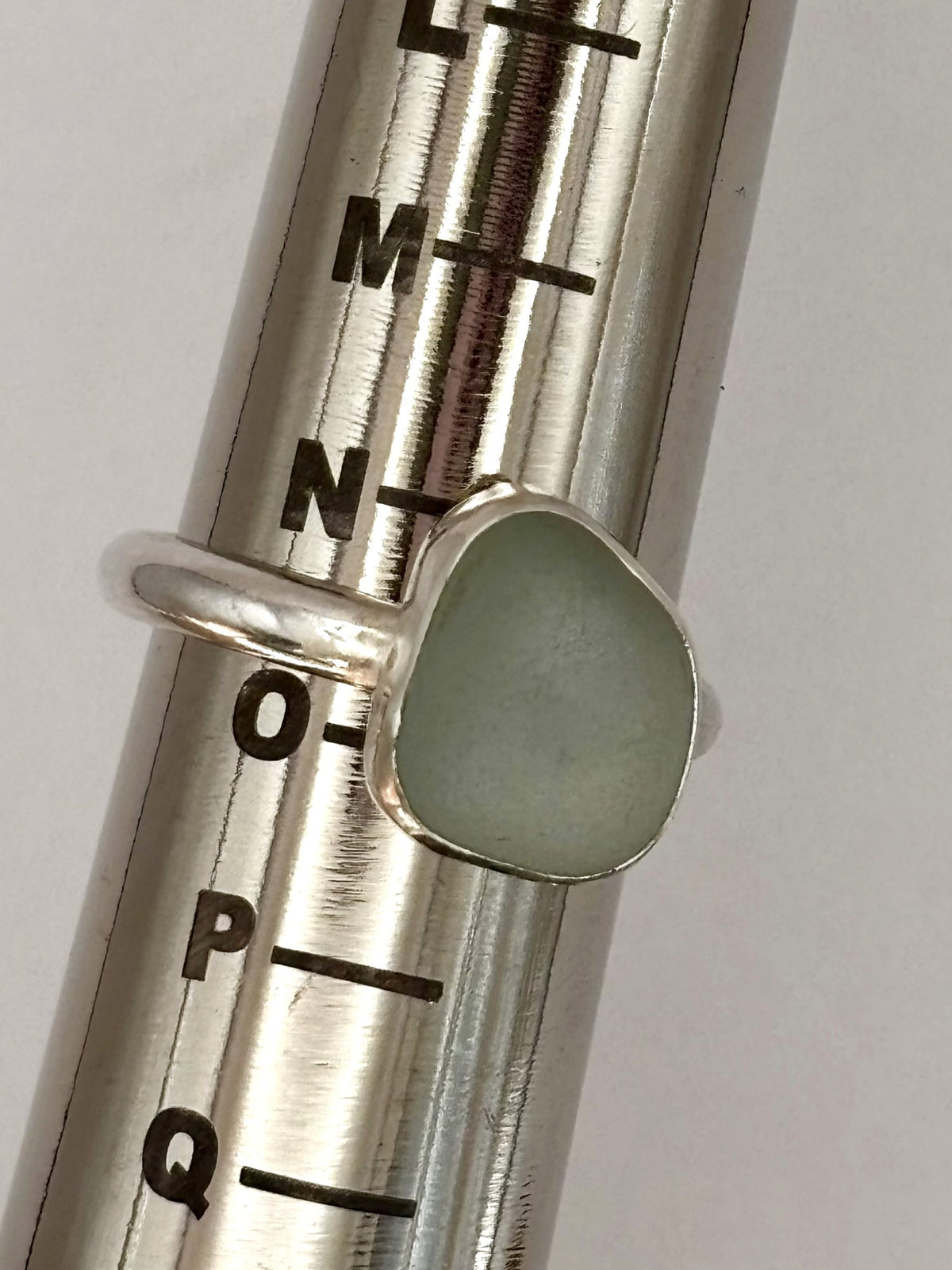 Pale Seafoam Sea Glass Silver Ring, UK Size N/O