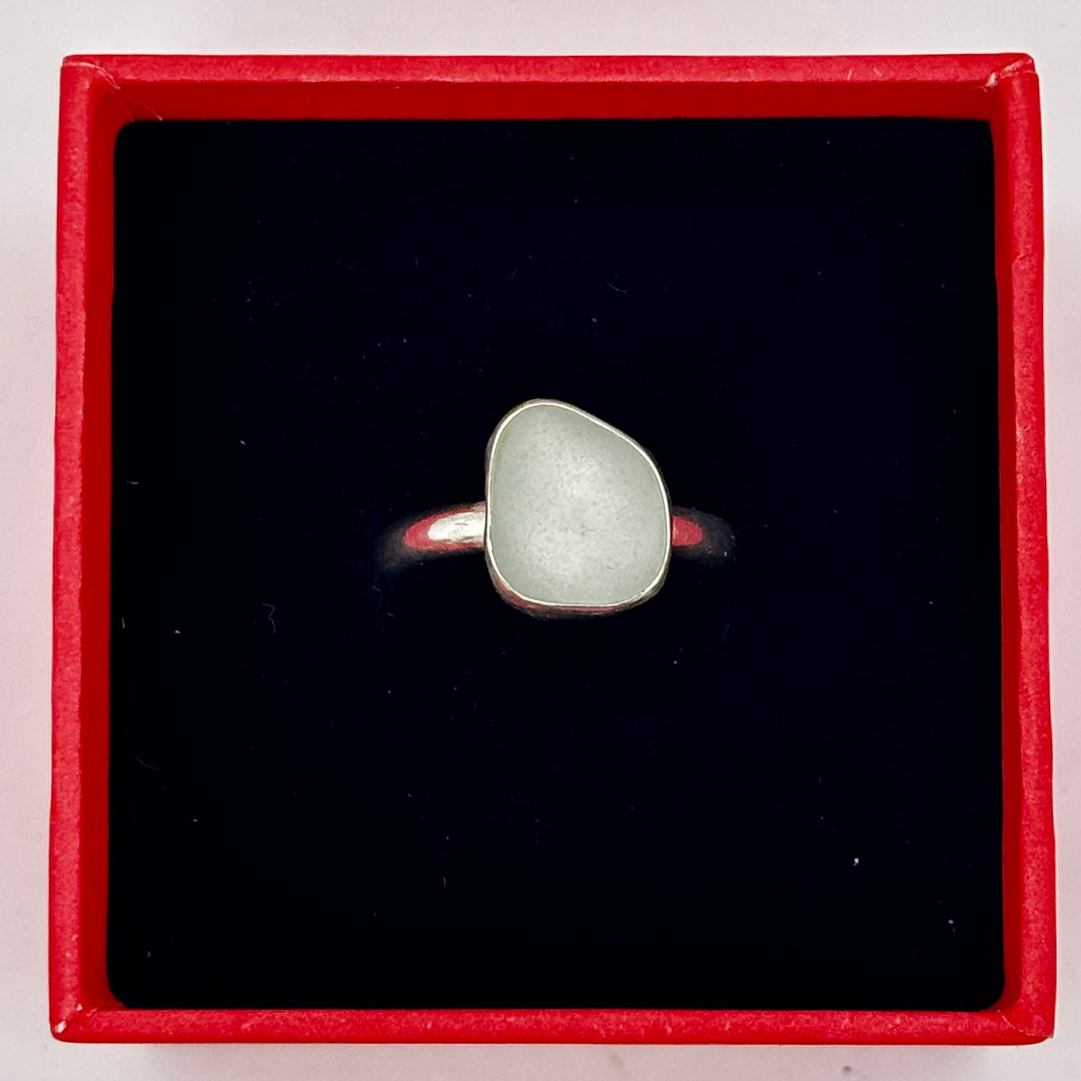 Pale Seafoam Sea Glass Silver Ring, UK Size N/O