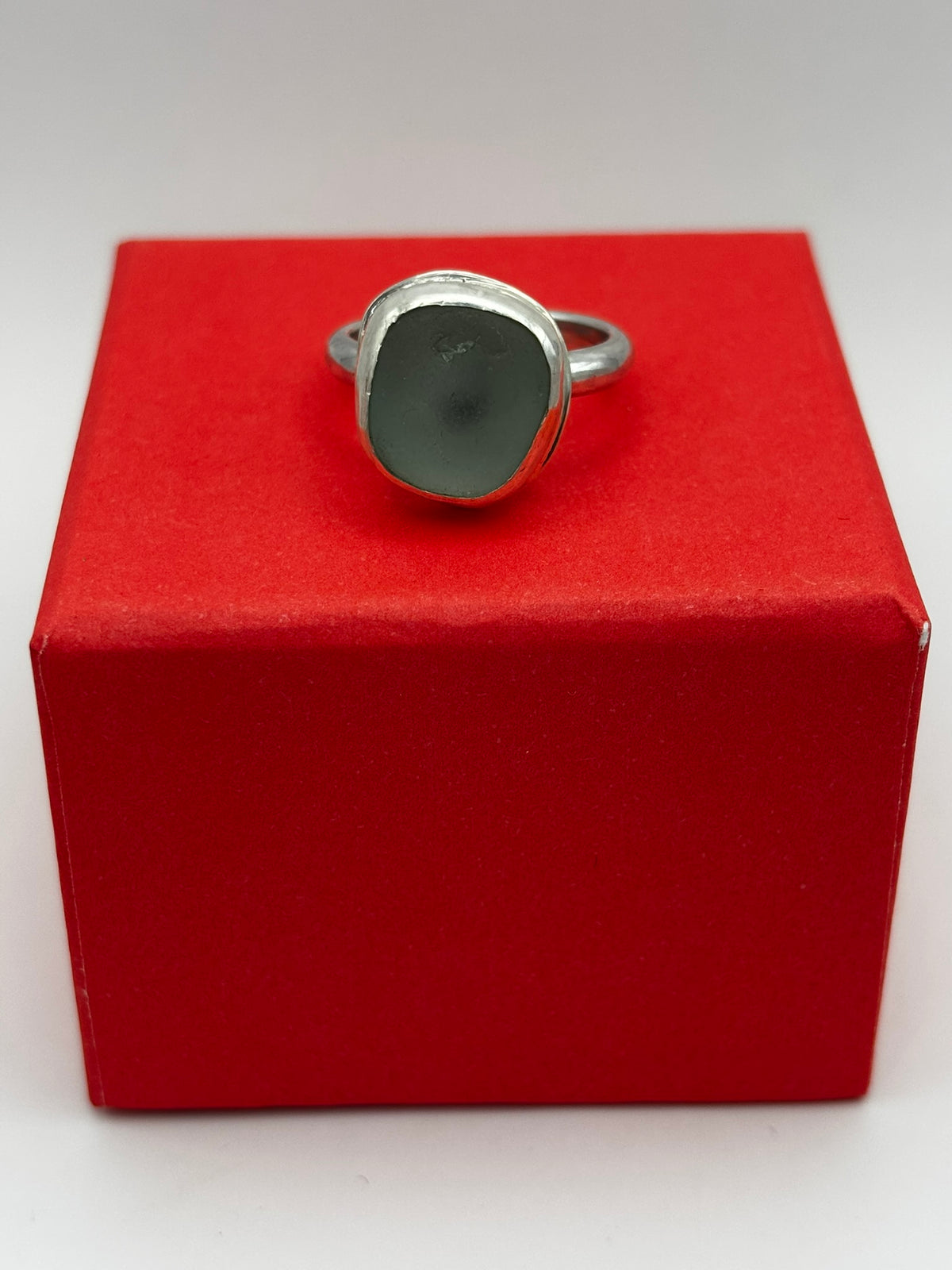 Pale Seafoam Sea Glass Silver Ring, UK Size M/N