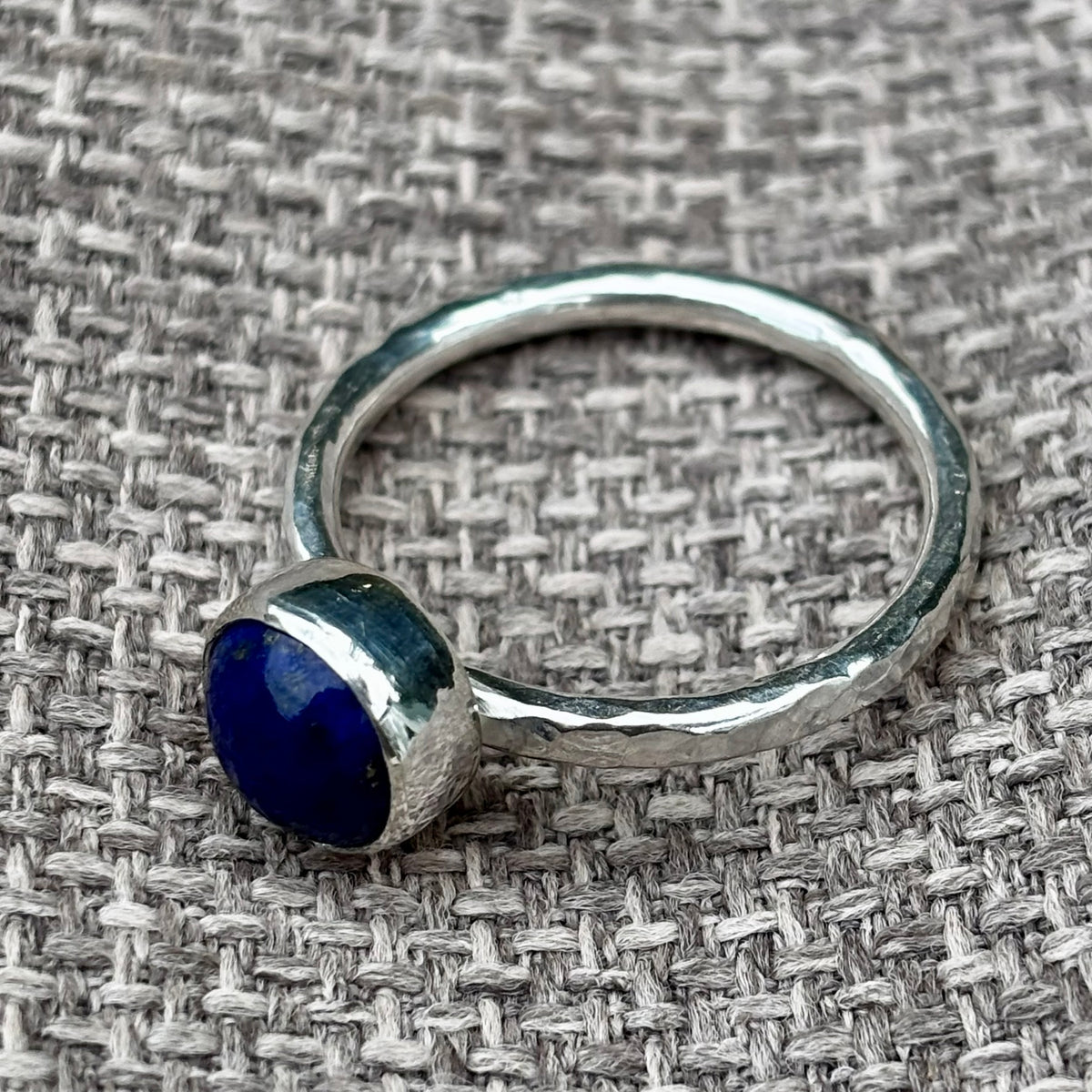 Lapis Lazuli Hammered Silver Ring, UK Size P (September birthstone)