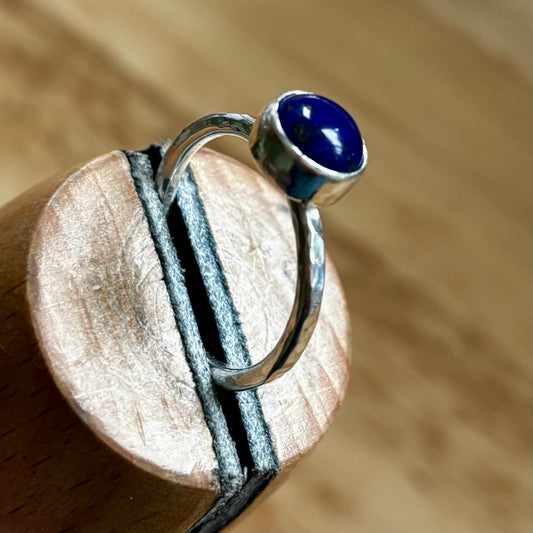 Lapis Lazuli Hammered Silver Ring, UK Size P (September birthstone)
