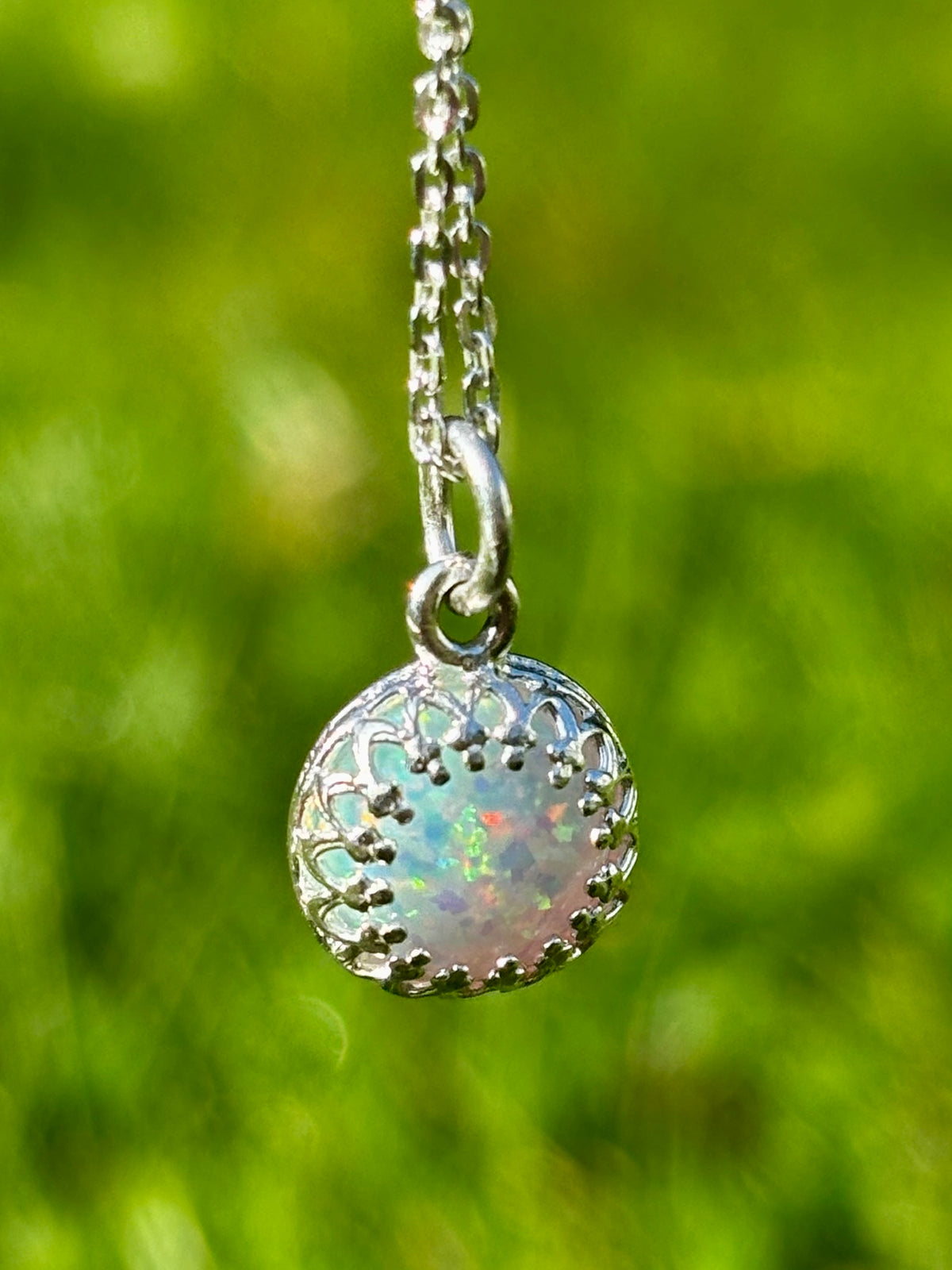 White Opal and Silver Necklace (October birthstone)