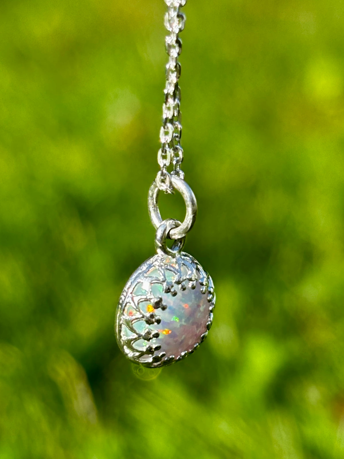 White Opal and Silver Necklace (October birthstone)