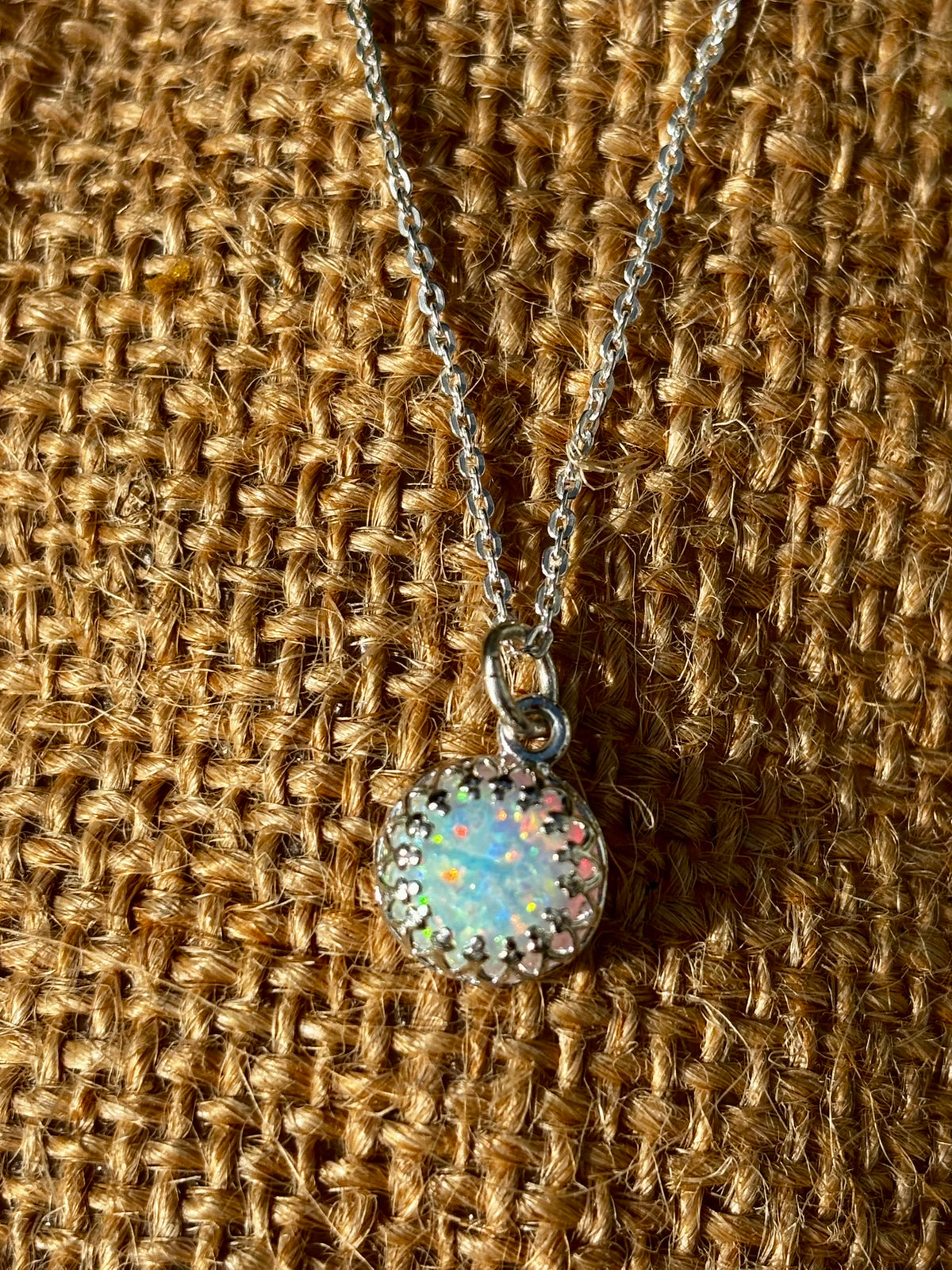 White Opal and Silver Necklace (October birthstone)