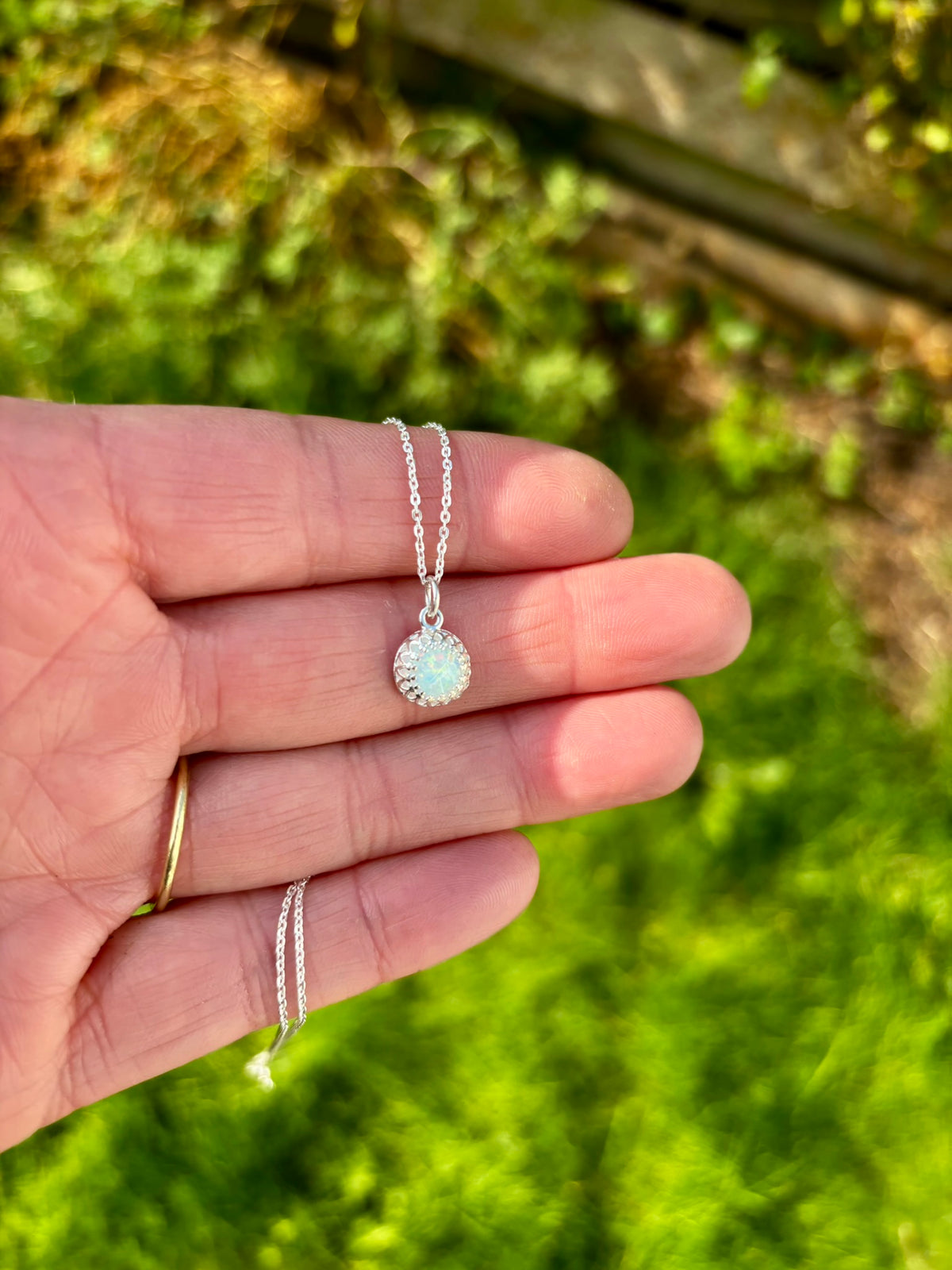 White Opal and Silver Necklace (October birthstone)