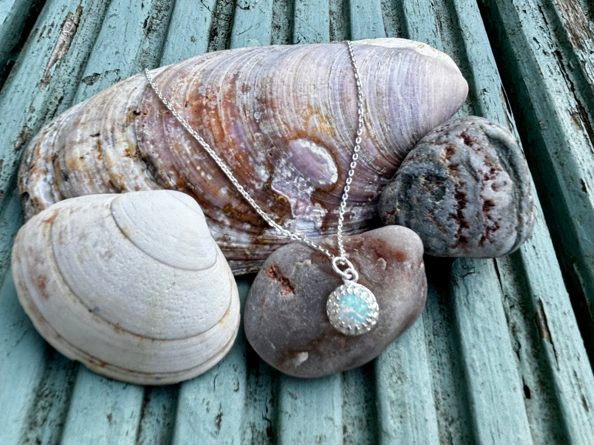 White Opal and Silver Necklace (October birthstone)