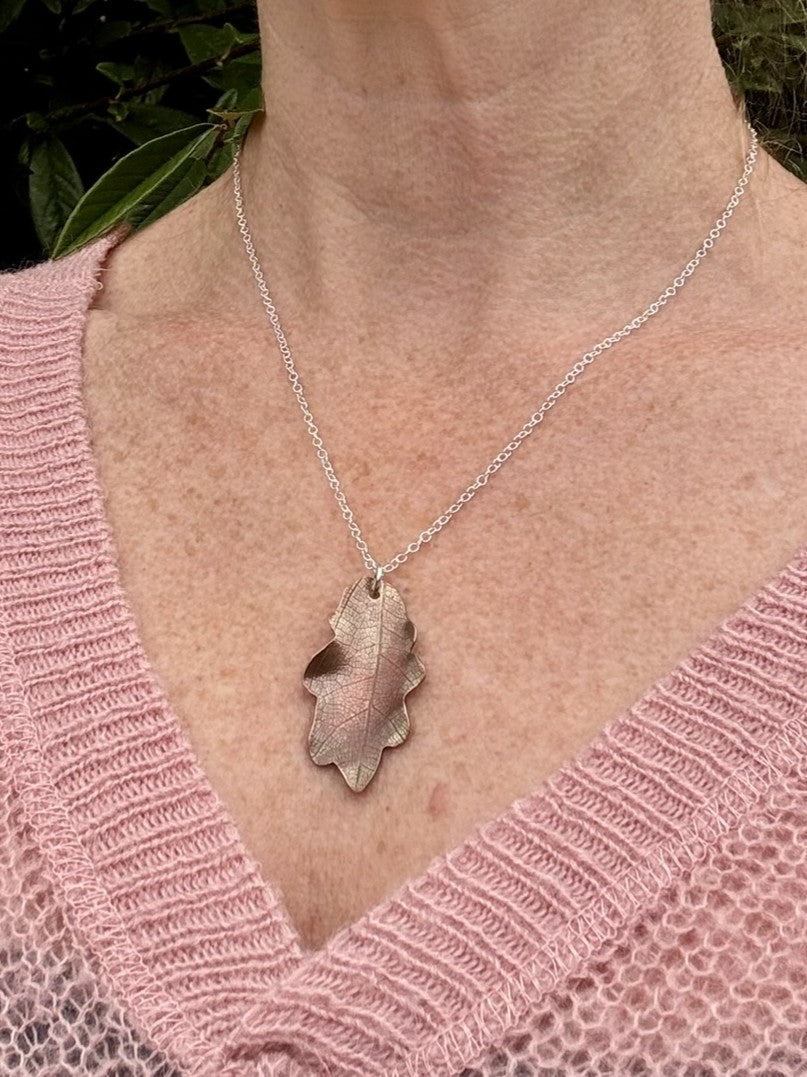 Copper Oak Leaf & Gemstone Acorn Necklace – wear 3 ways