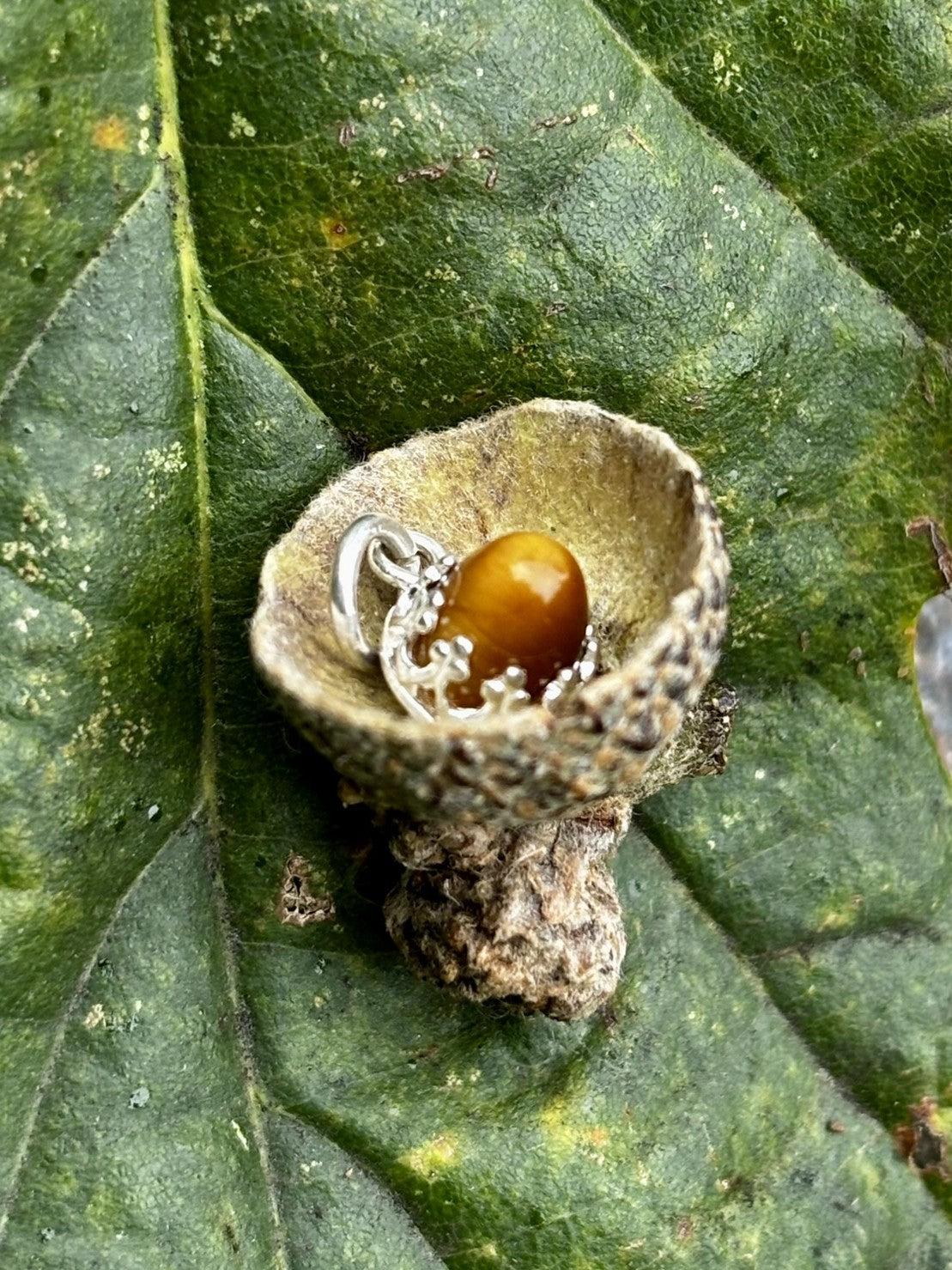 Copper Oak Leaf & Gemstone Acorn Necklace – wear 3 ways