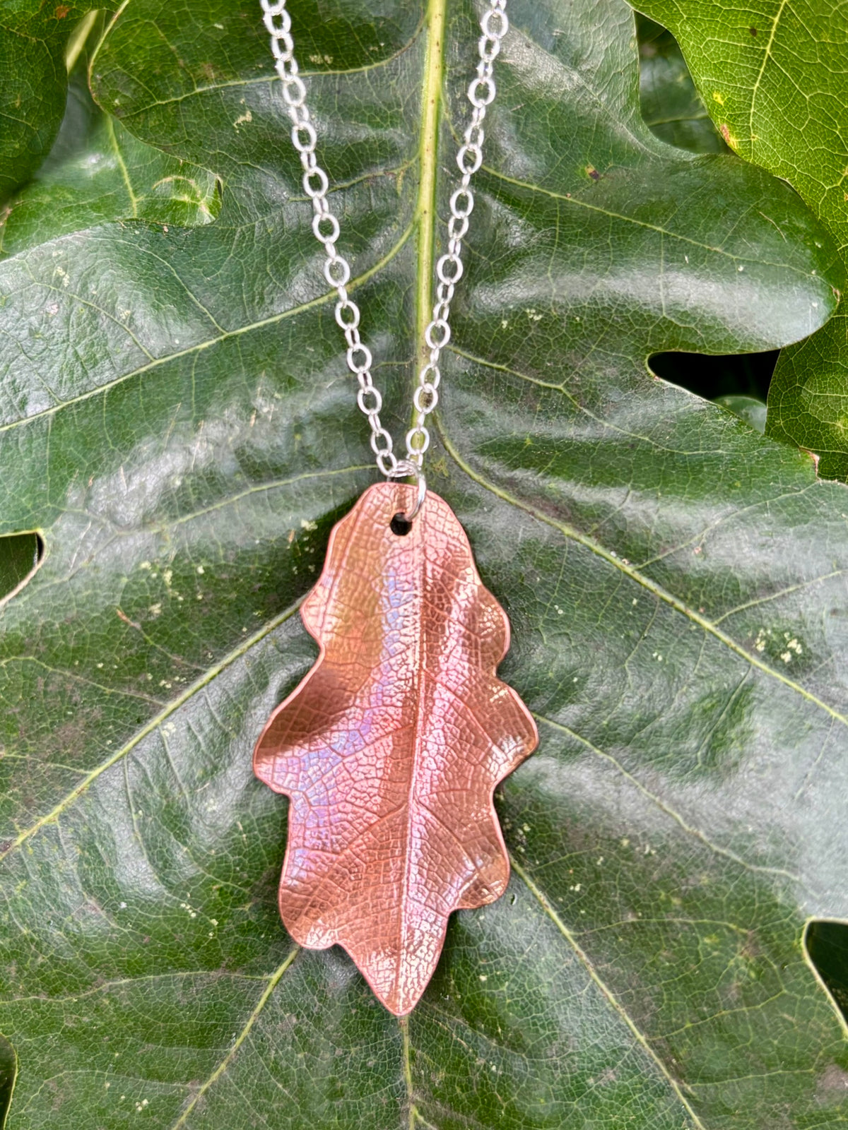 Copper Oak Leaf & Gemstone Acorn Necklace – wear 3 ways