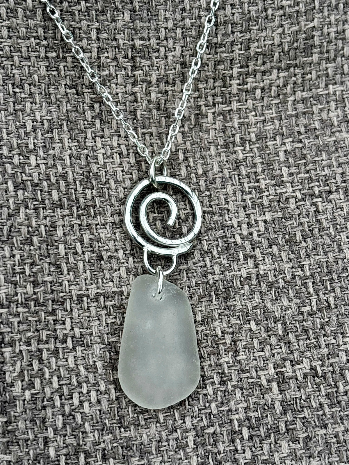 Little hammered silver wave and sea glass necklace