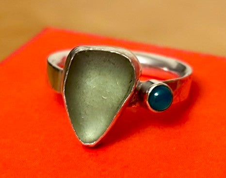 Sea glass and gemstone ring