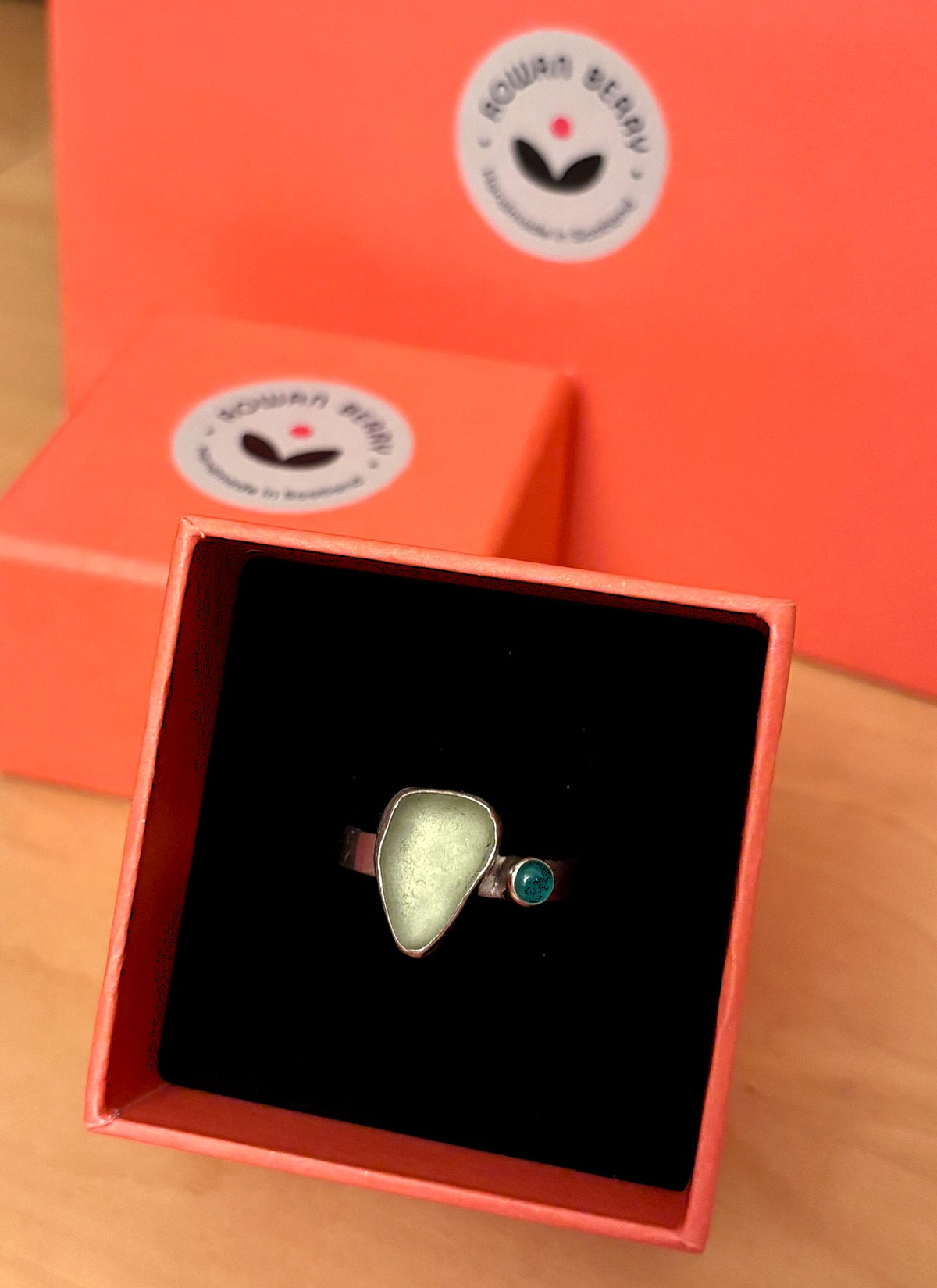 Sea glass and gemstone ring