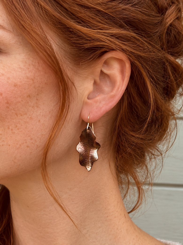 Copper Oak Leaf Earrings