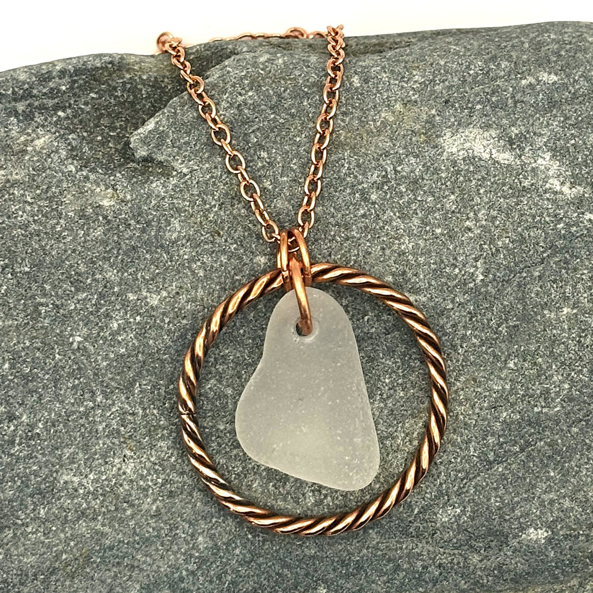 Twisted copper hoop and sea glass necklace