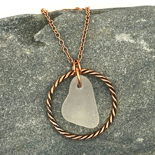 Twisted copper hoop and sea glass necklace